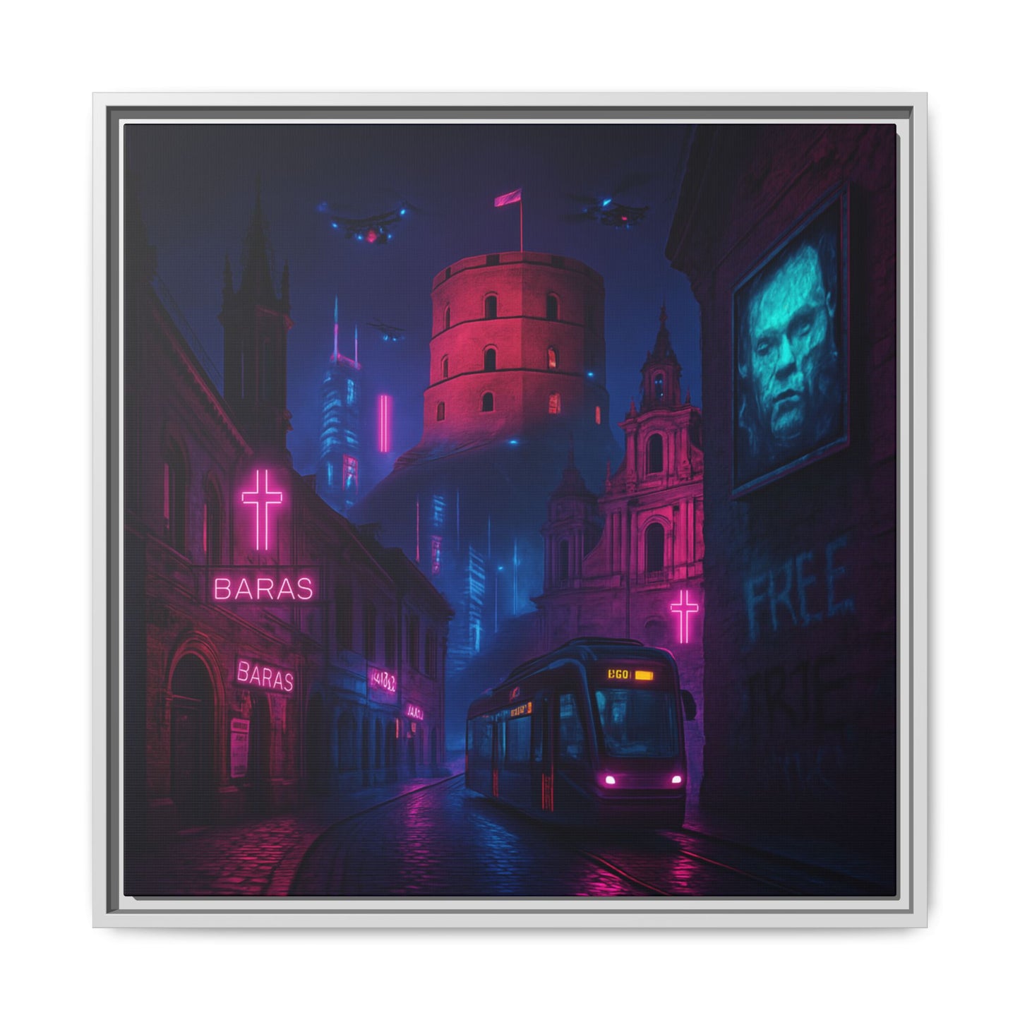 Night City Vilnius Framed Matte Canvas