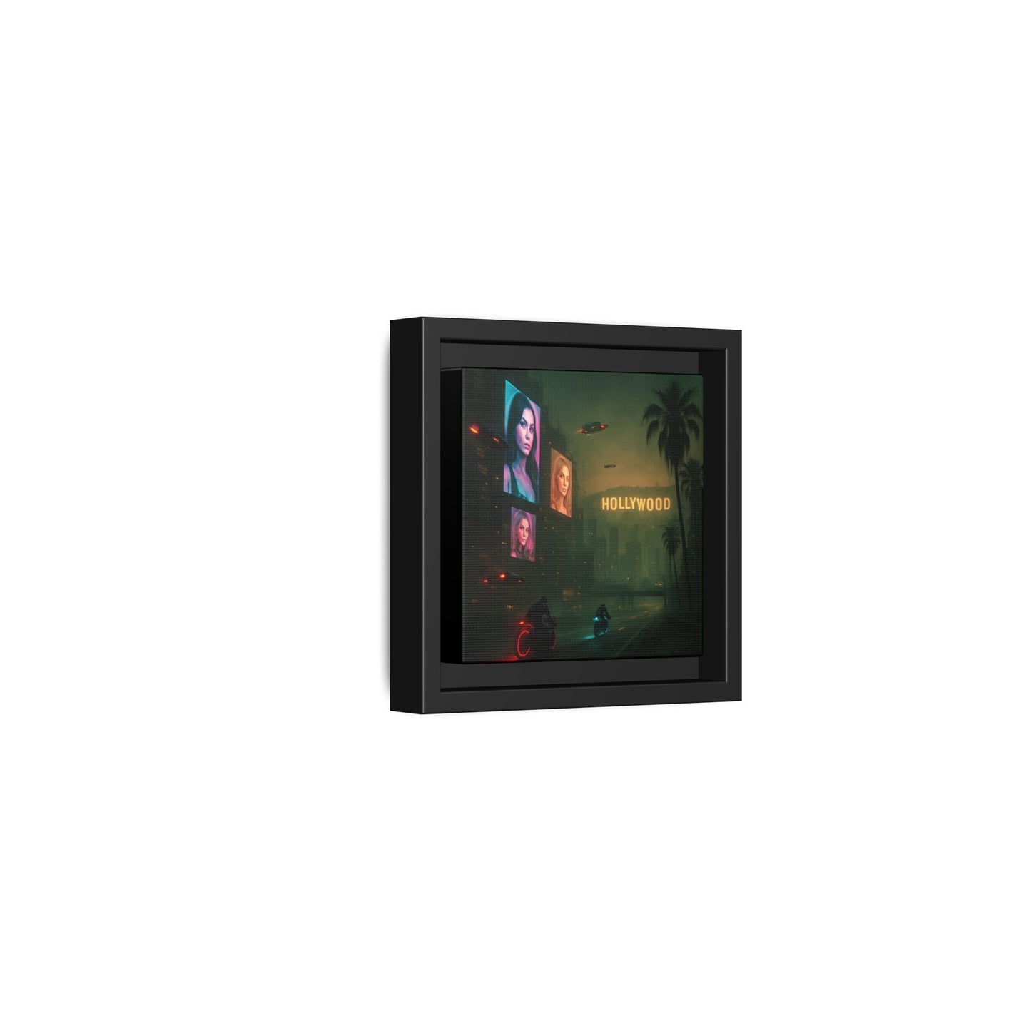 Neon Hollywood Nights Framed Matte Canvas