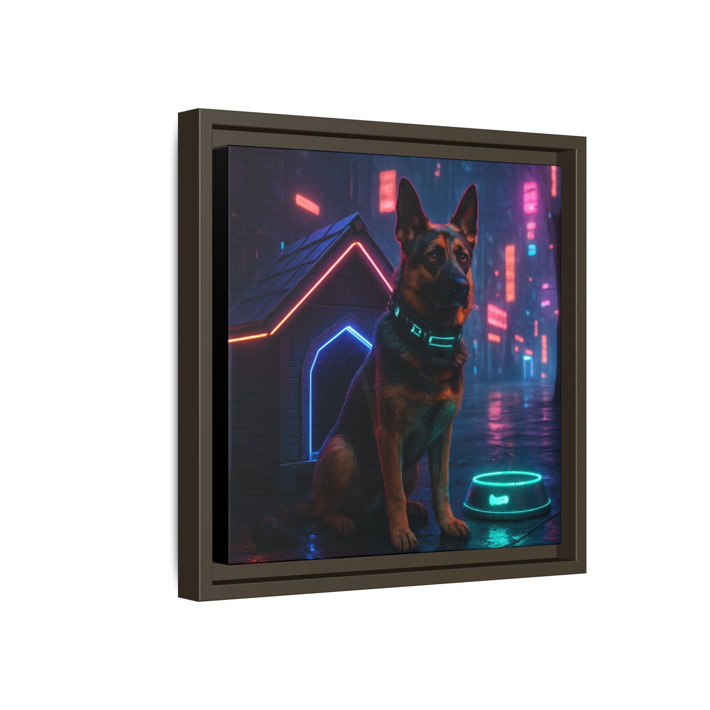 Neon City Dog Framed Matte Canvas