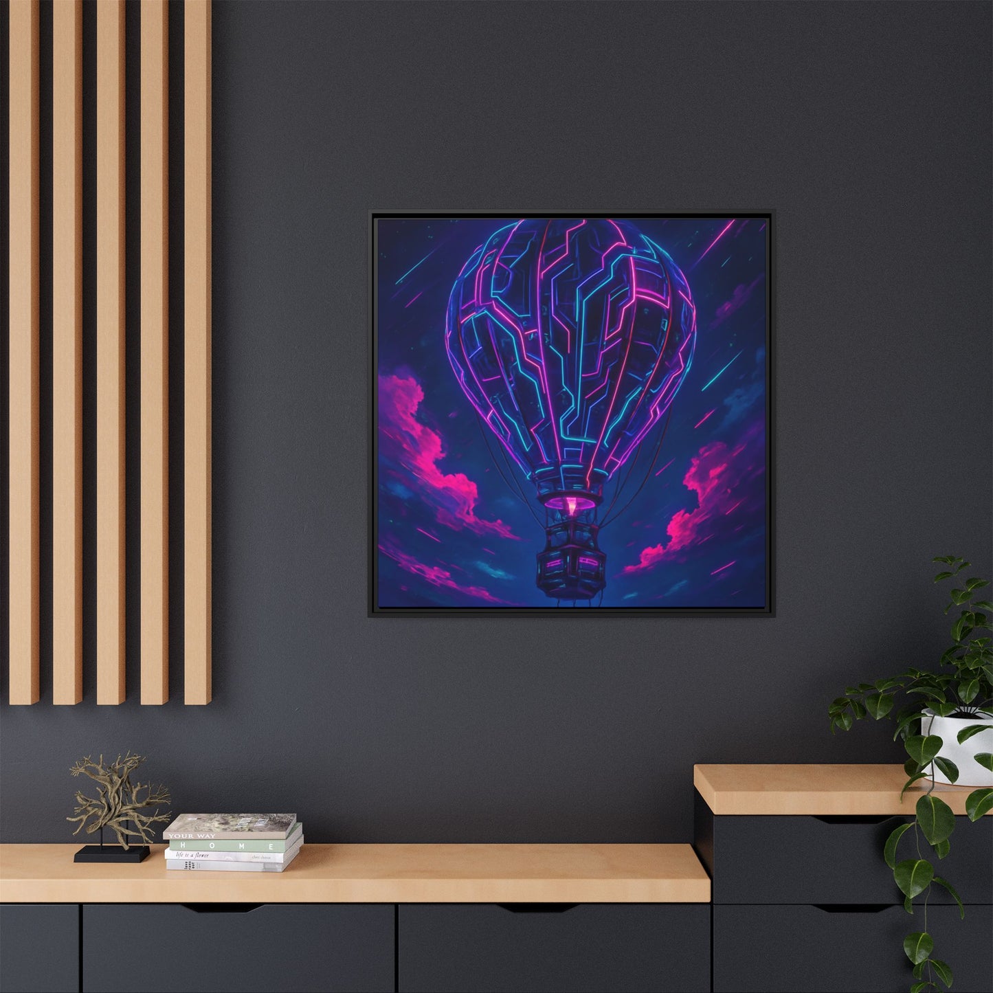 Neon Circuit Balloon Framed Matte Canvas