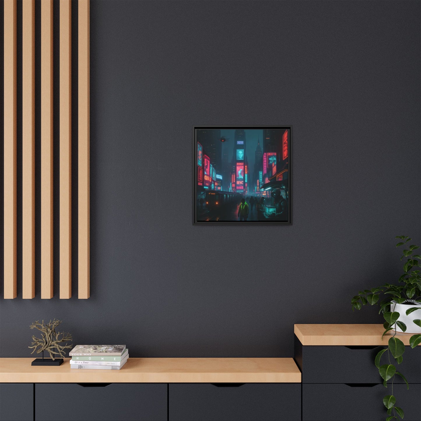 Neon Times Square Nights Framed Matte Canvas
