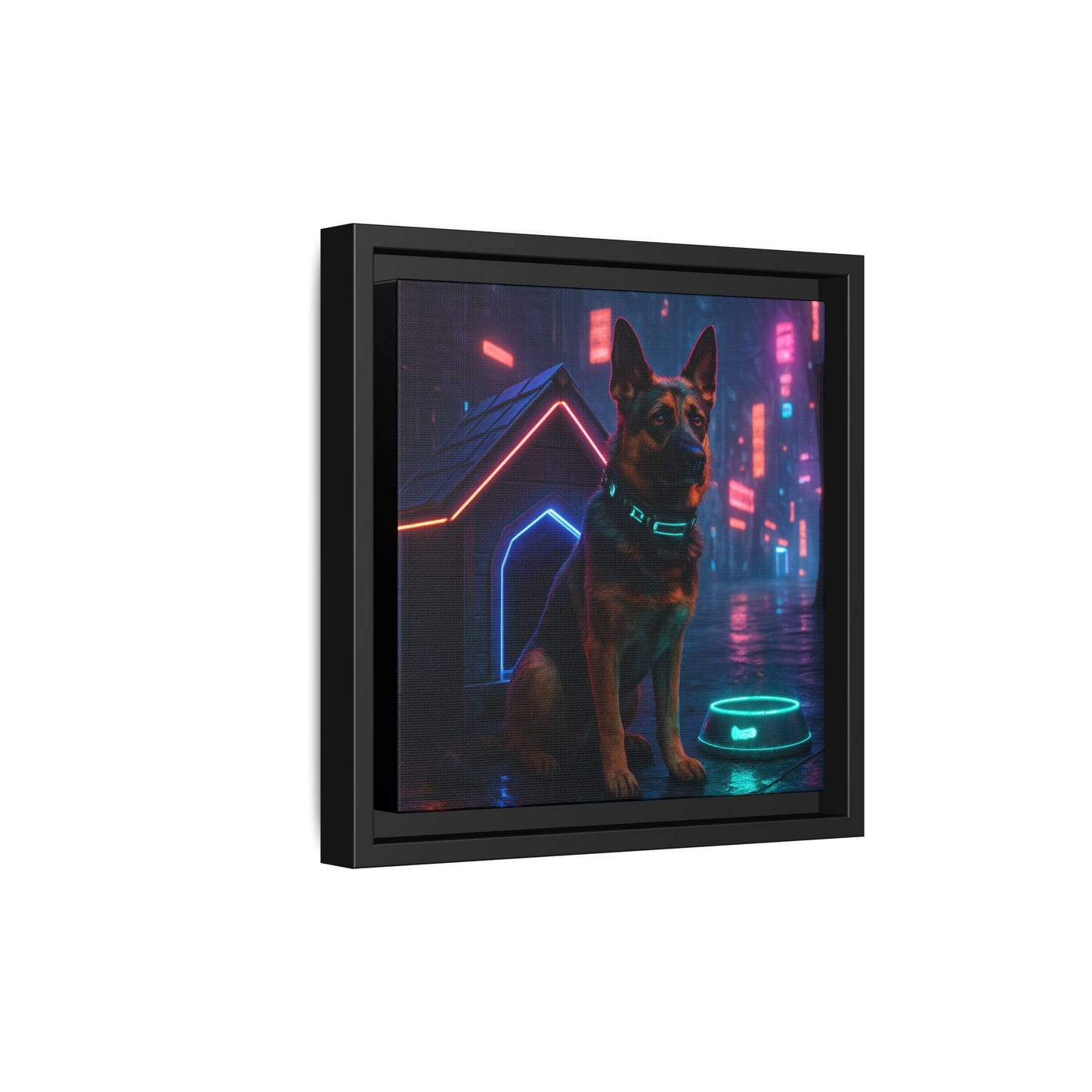 Neon City Dog Framed Matte Canvas
