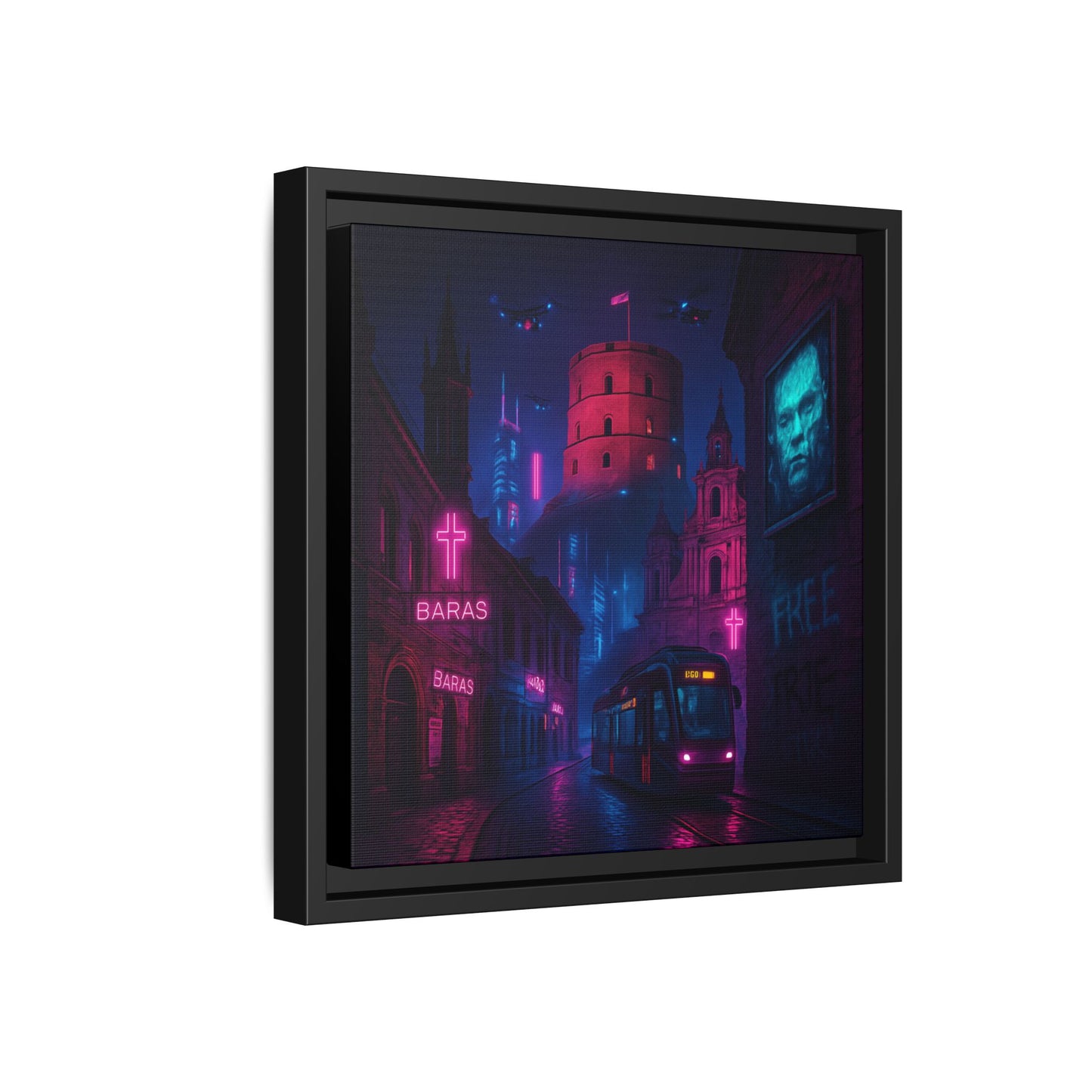 Night City Vilnius Framed Matte Canvas