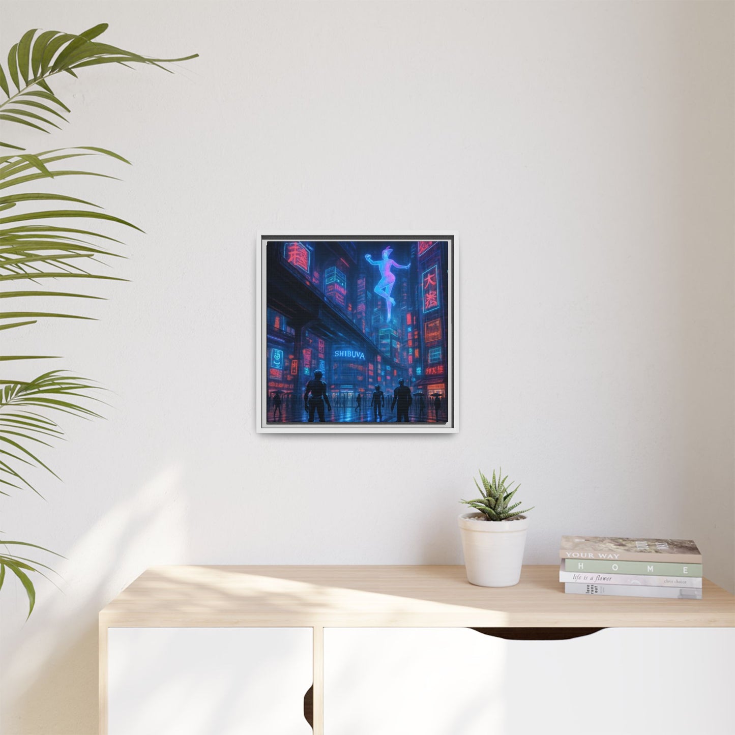 Neon Shibuya Spirit Framed Matte Canvas
