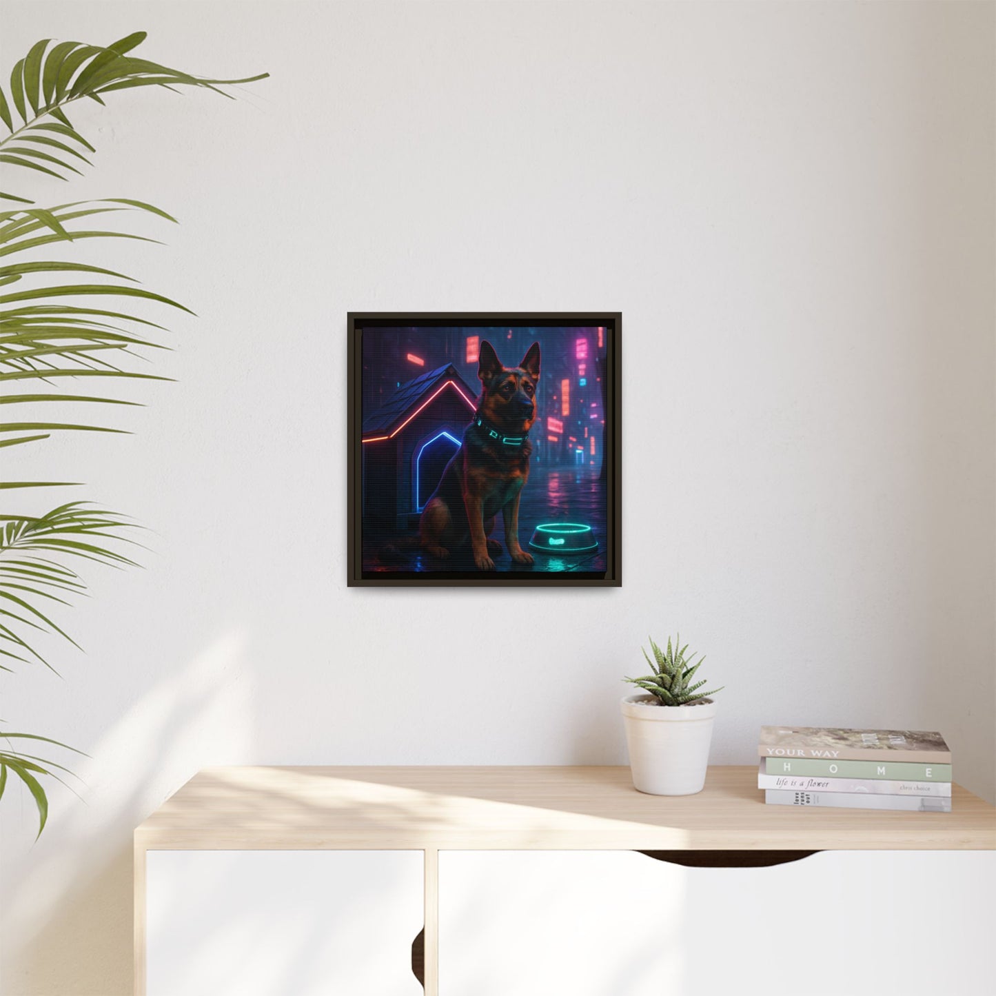 Neon City Dog Framed Matte Canvas