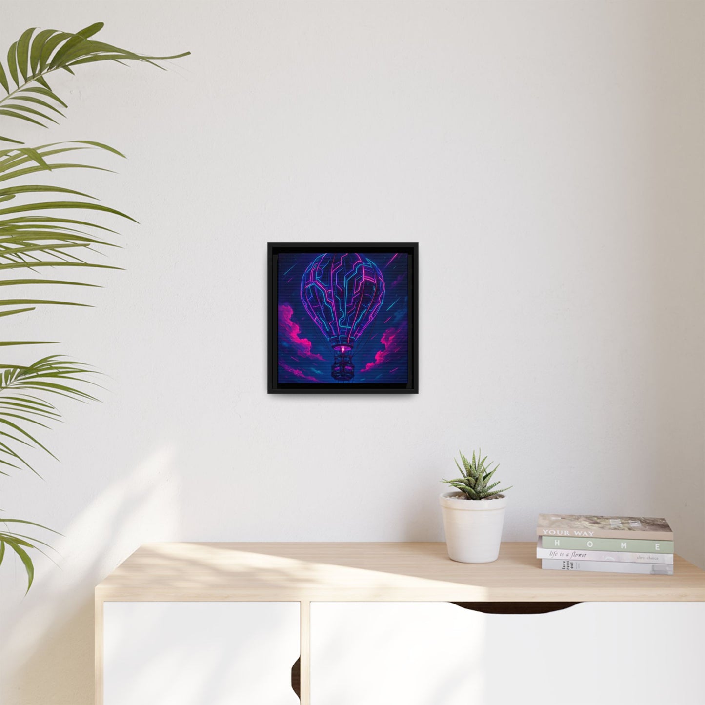 Neon Circuit Balloon Framed Matte Canvas