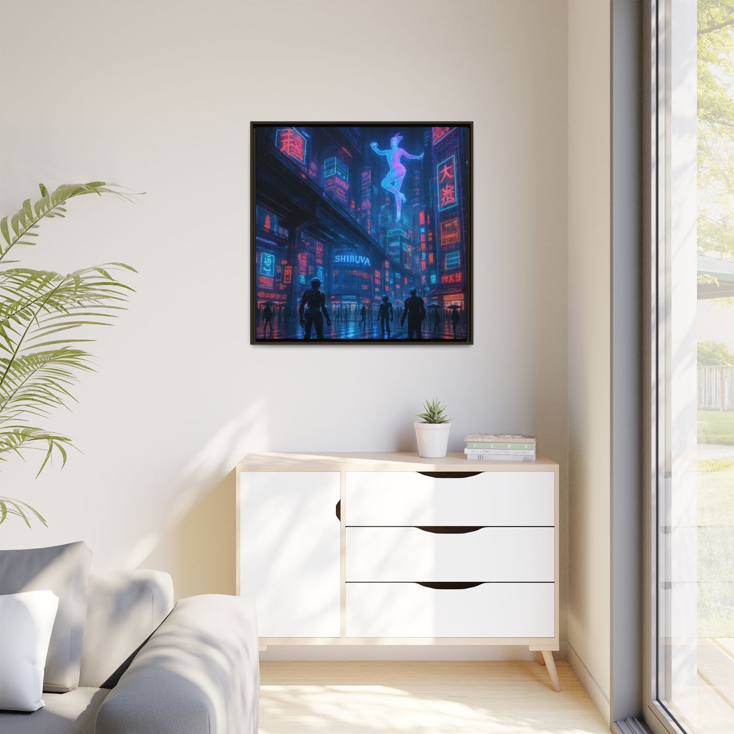 Neon Shibuya Spirit Framed Matte Canvas