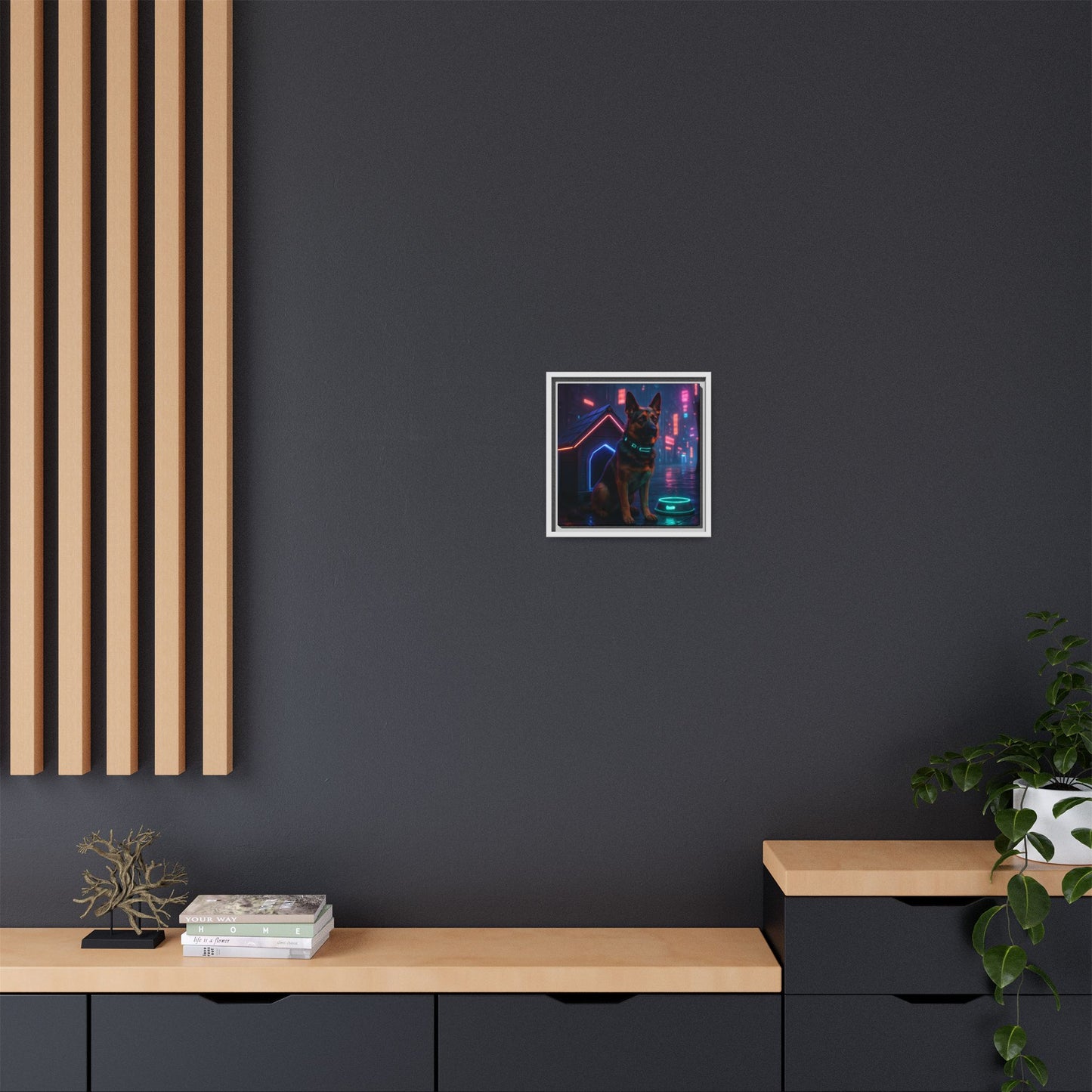 Neon City Dog Framed Matte Canvas