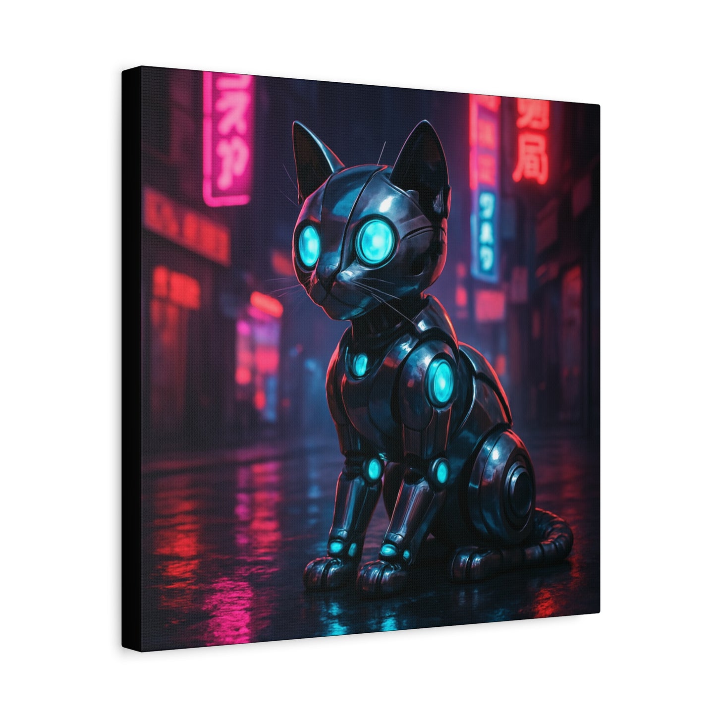 Cyber Neon Cat Matte Canvas