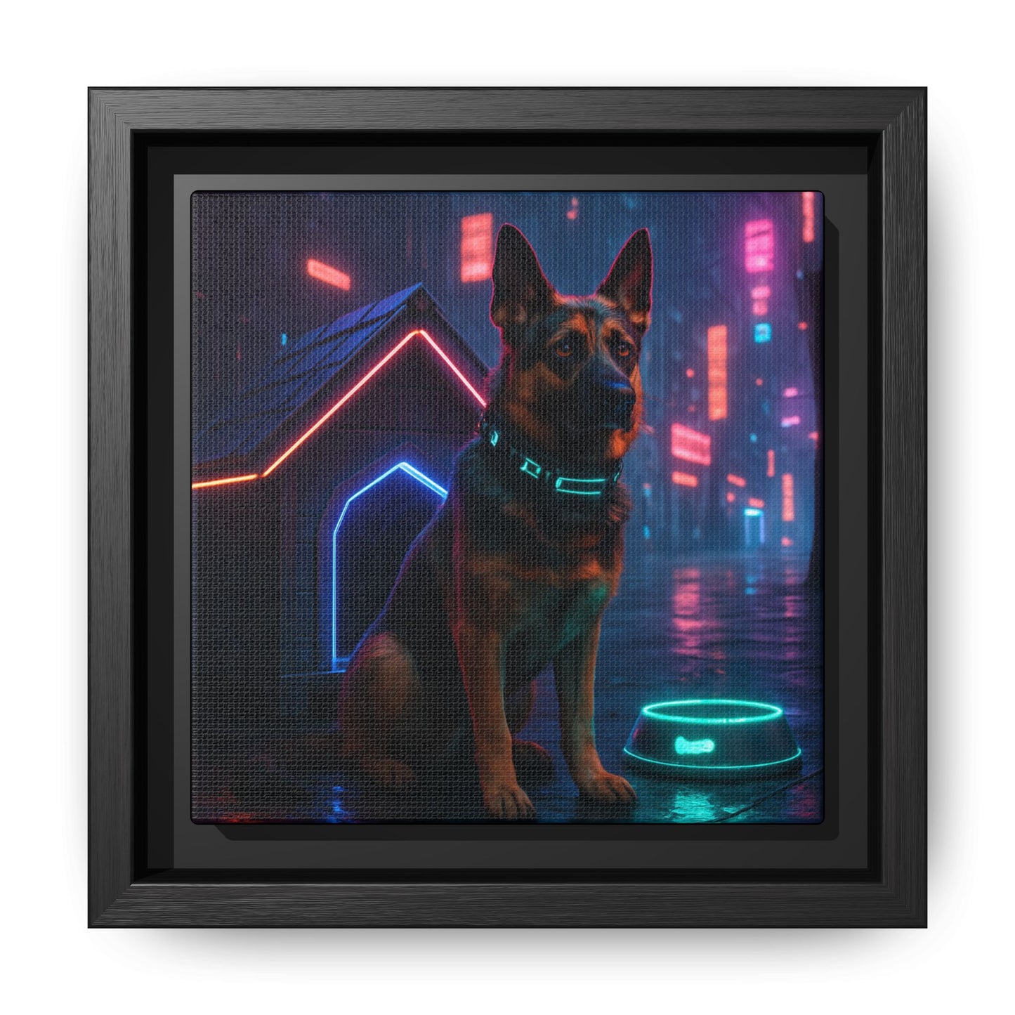 Neon City Dog Framed Matte Canvas