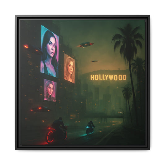 Neon Hollywood Nights Framed Matte Canvas