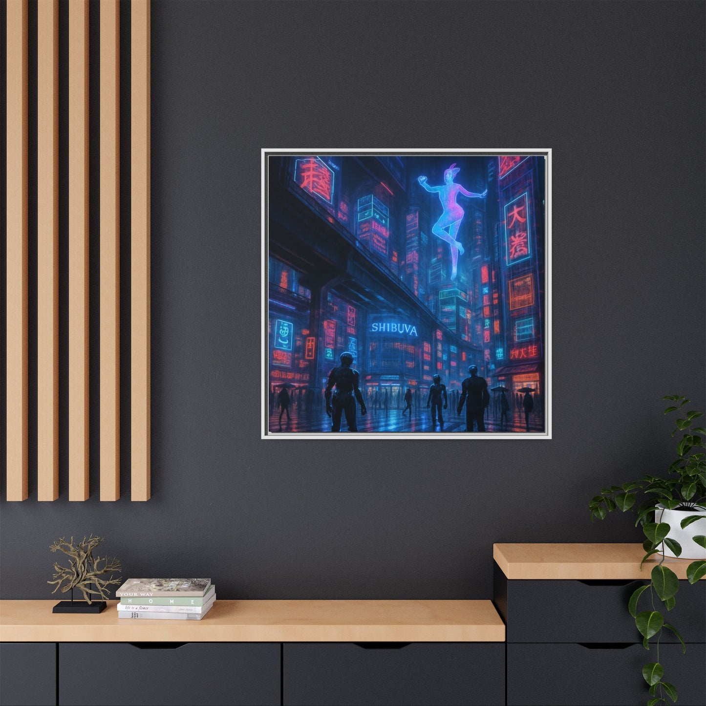 Neon Shibuya Spirit Framed Matte Canvas