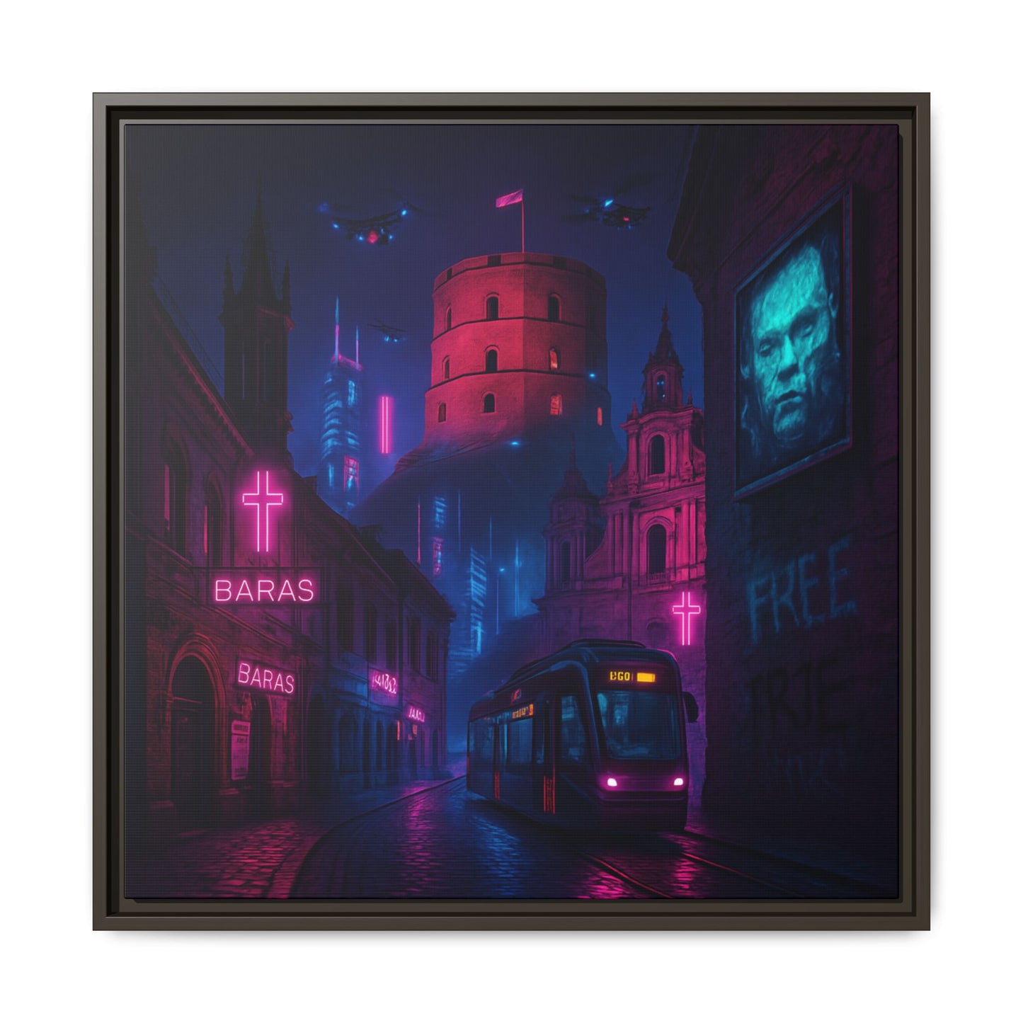 Night City Vilnius Framed Matte Canvas