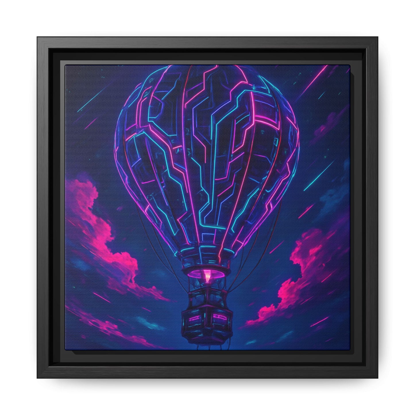 Neon Circuit Balloon Framed Matte Canvas