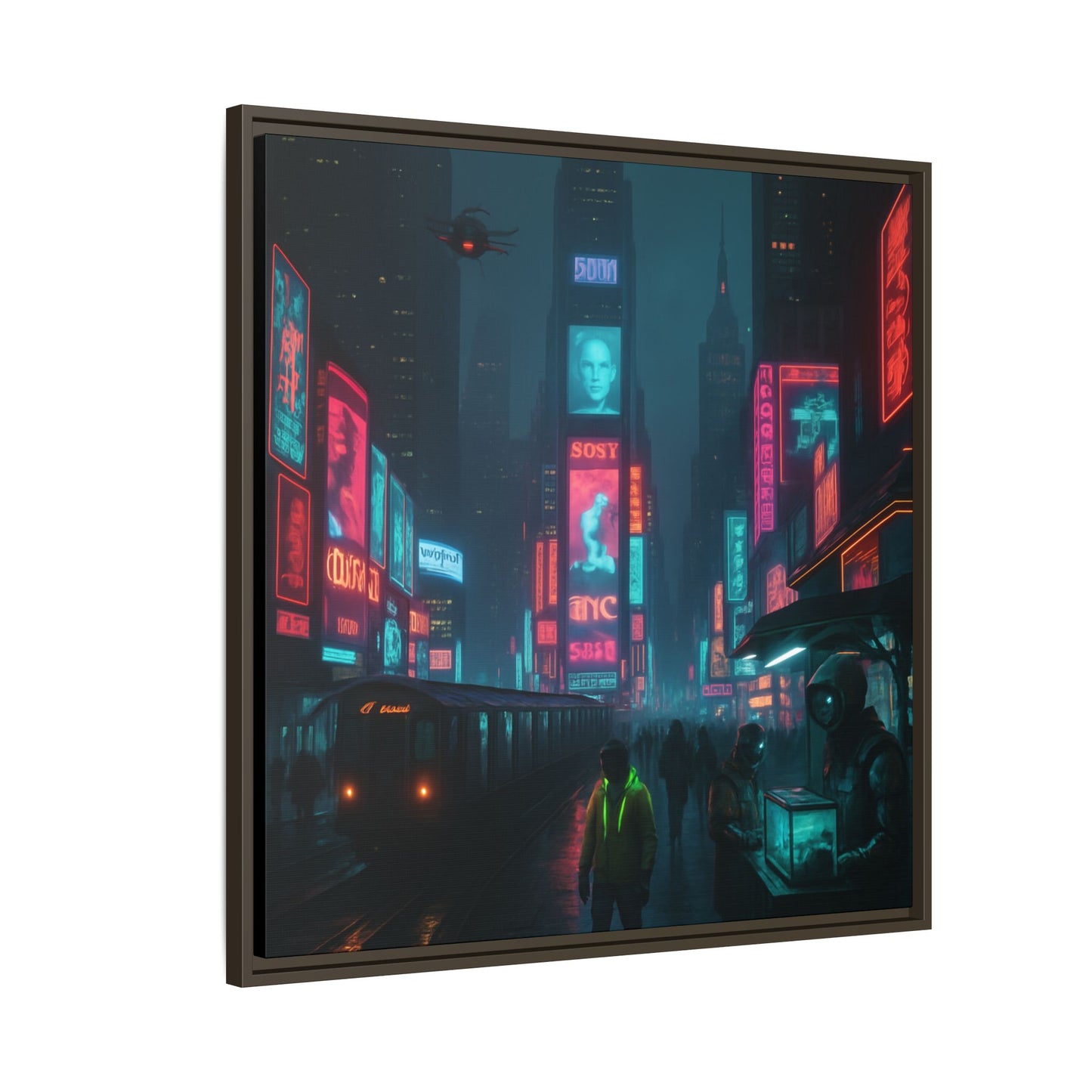 Neon Times Square Nights Framed Matte Canvas