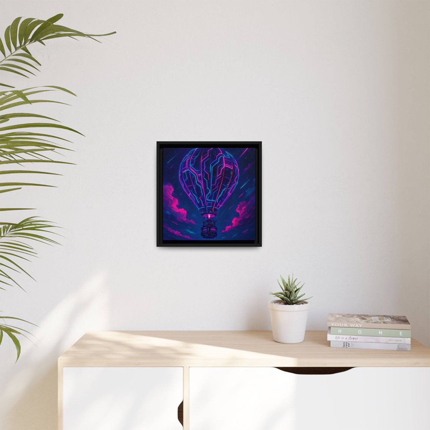 Neon Circuit Balloon Framed Matte Canvas