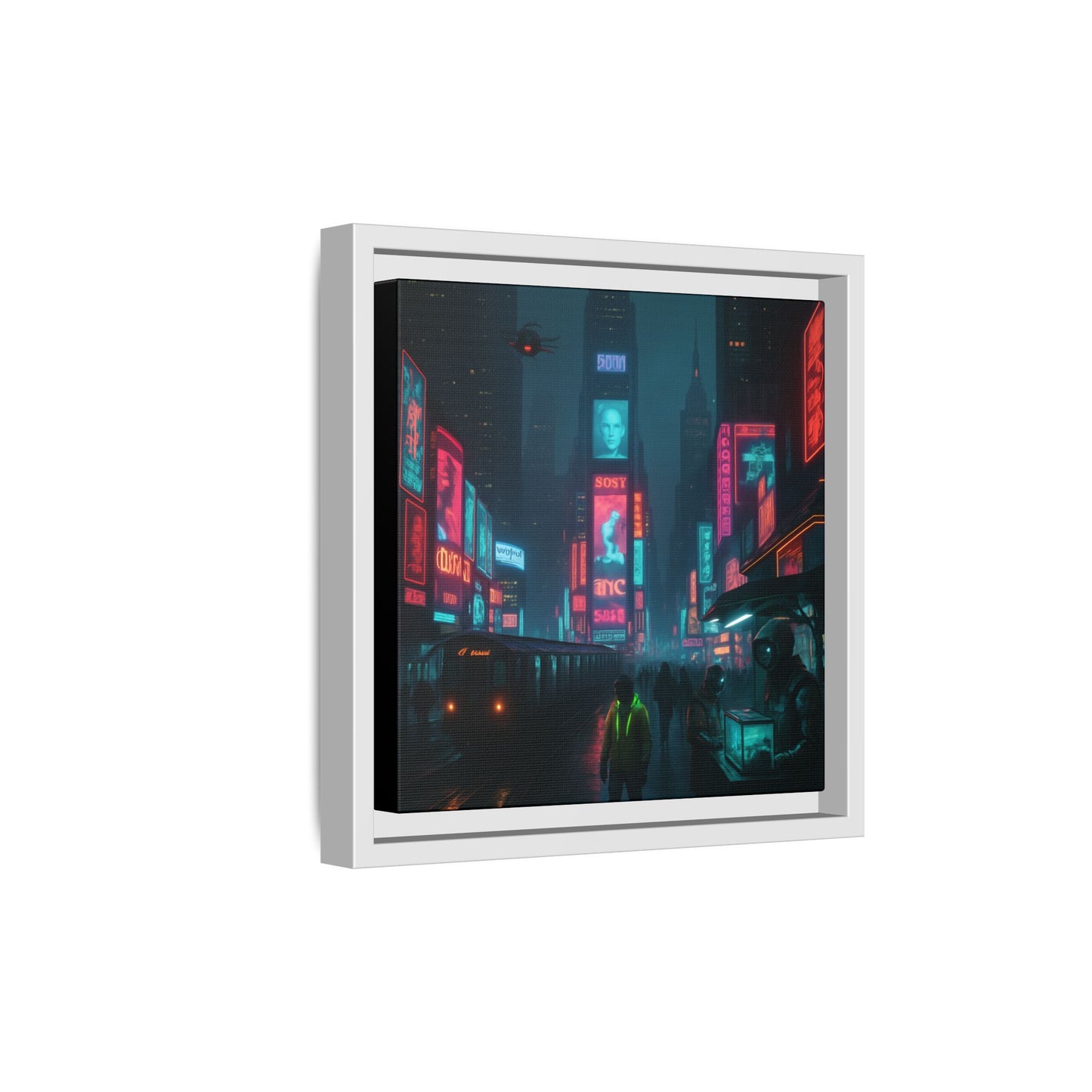 Neon Times Square Nights Framed Matte Canvas