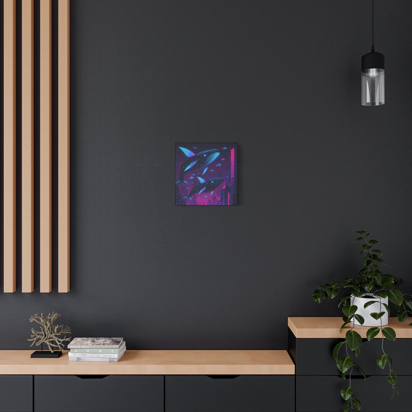 Neon Skyline Whales Matte Canvas