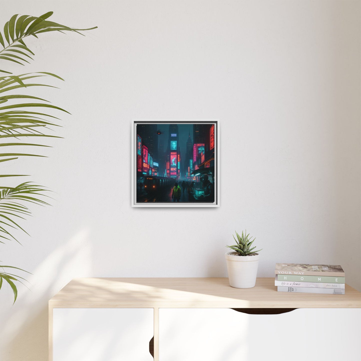 Neon Times Square Nights Framed Matte Canvas