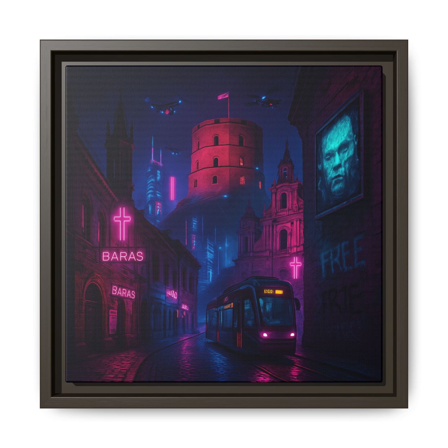 Night City Vilnius Framed Matte Canvas
