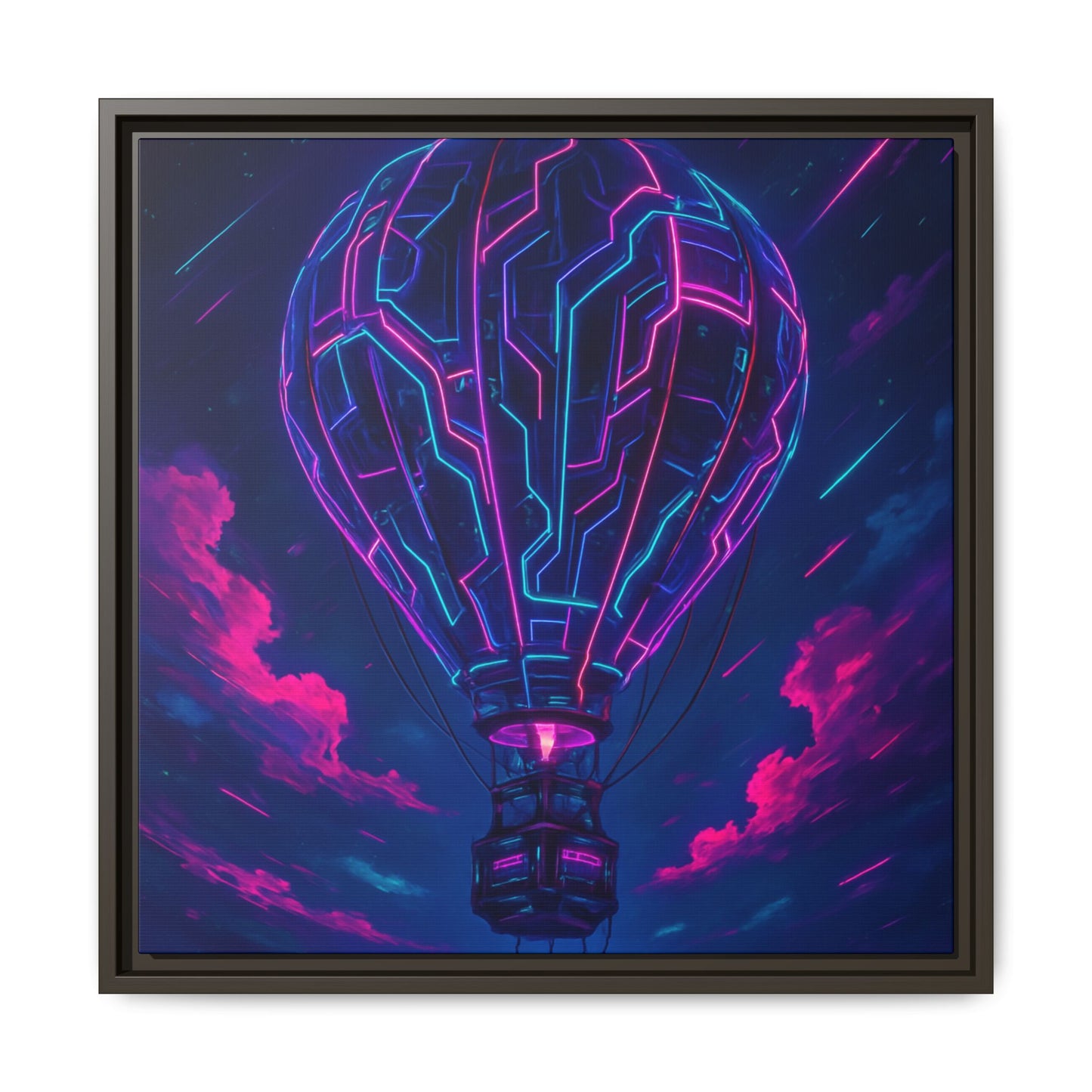 Neon Circuit Balloon Framed Matte Canvas