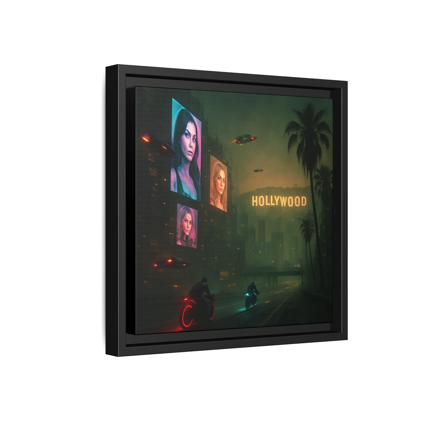 Neon Hollywood Nights Framed Matte Canvas
