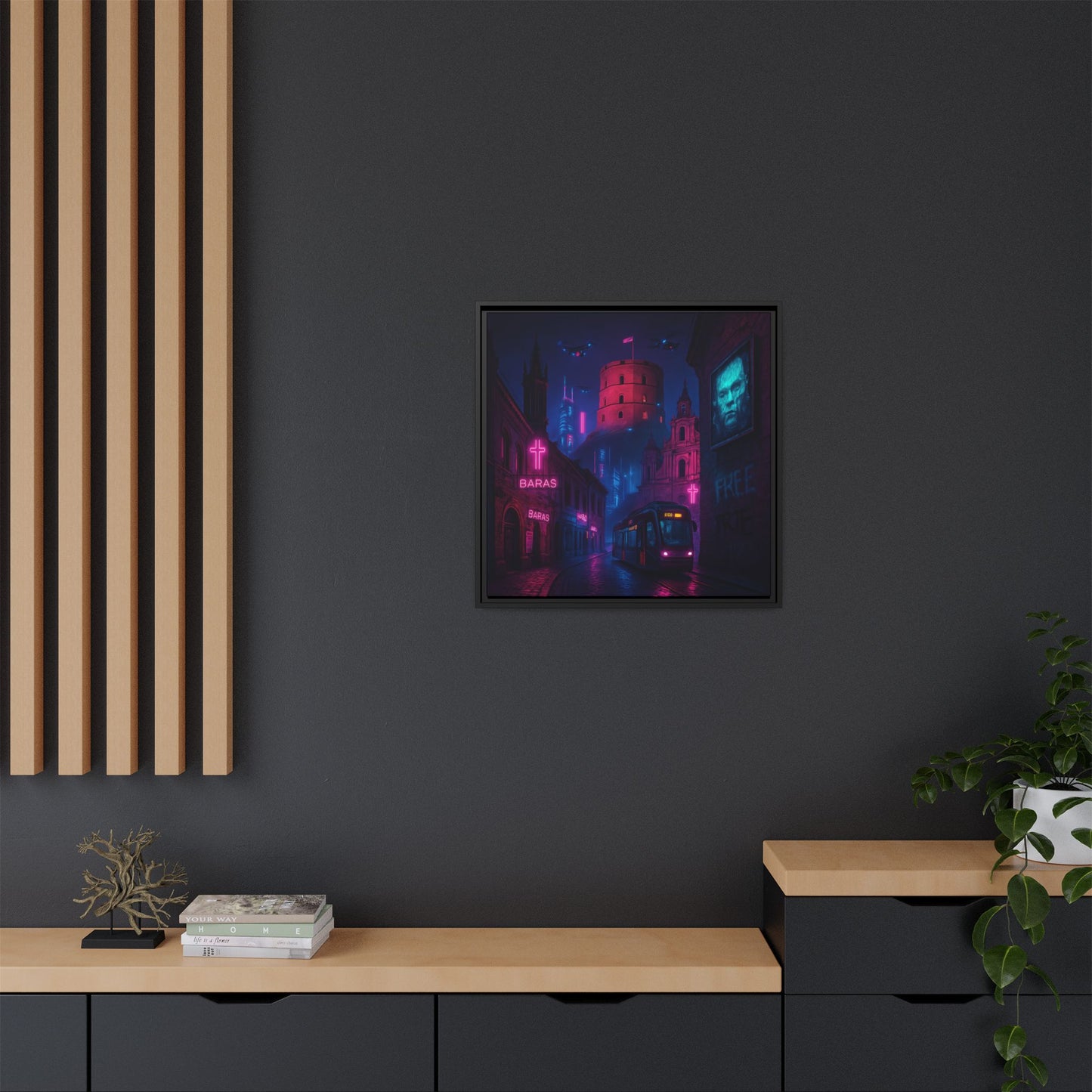 Night City Vilnius Framed Matte Canvas