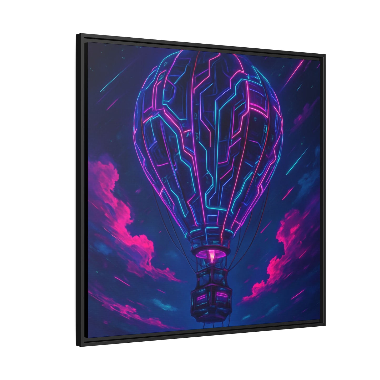Neon Circuit Balloon Framed Matte Canvas