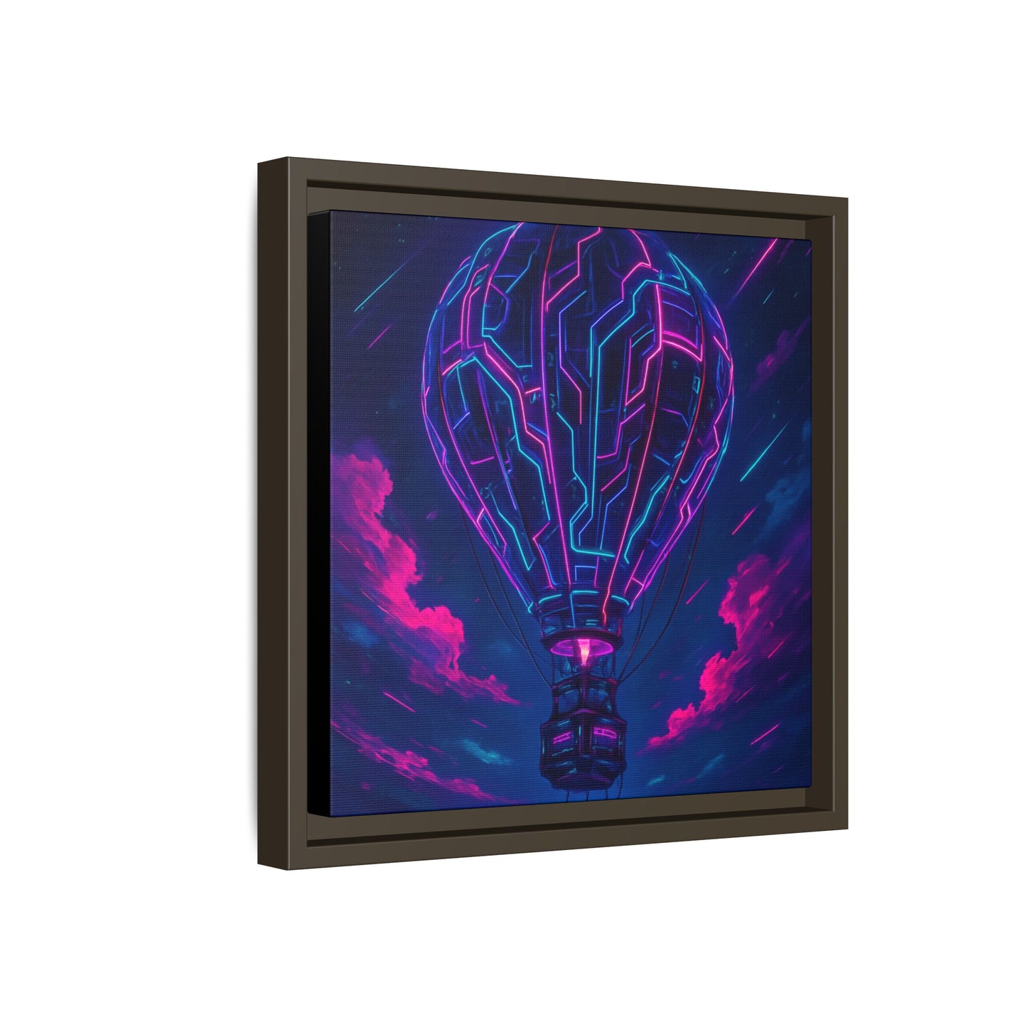 Neon Circuit Balloon Framed Matte Canvas