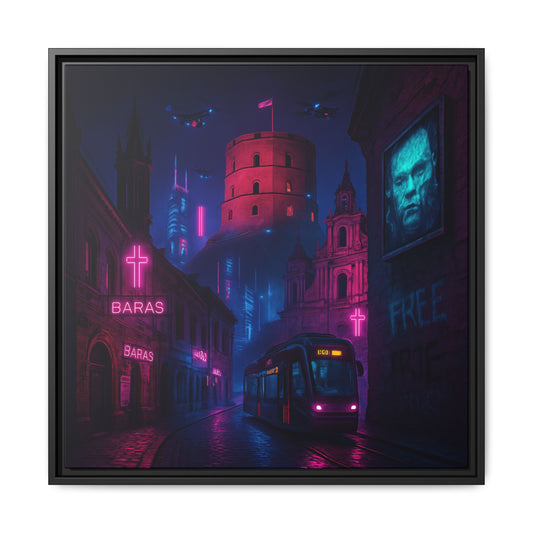 Night City Vilnius Framed Matte Canvas