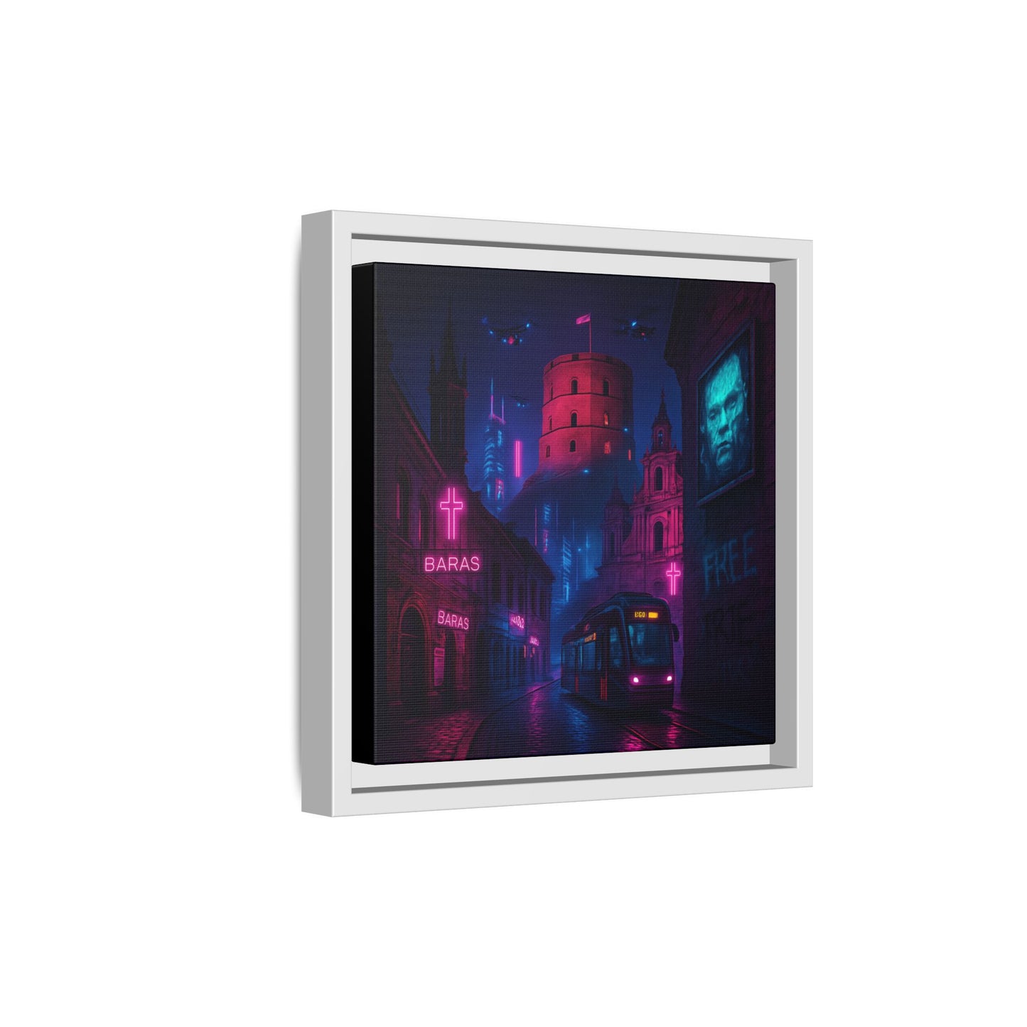 Night City Vilnius Framed Matte Canvas