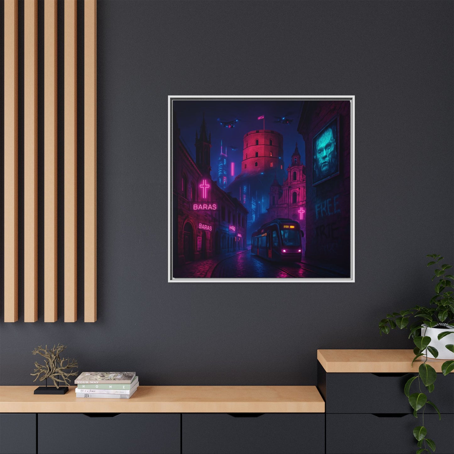 Night City Vilnius Framed Matte Canvas