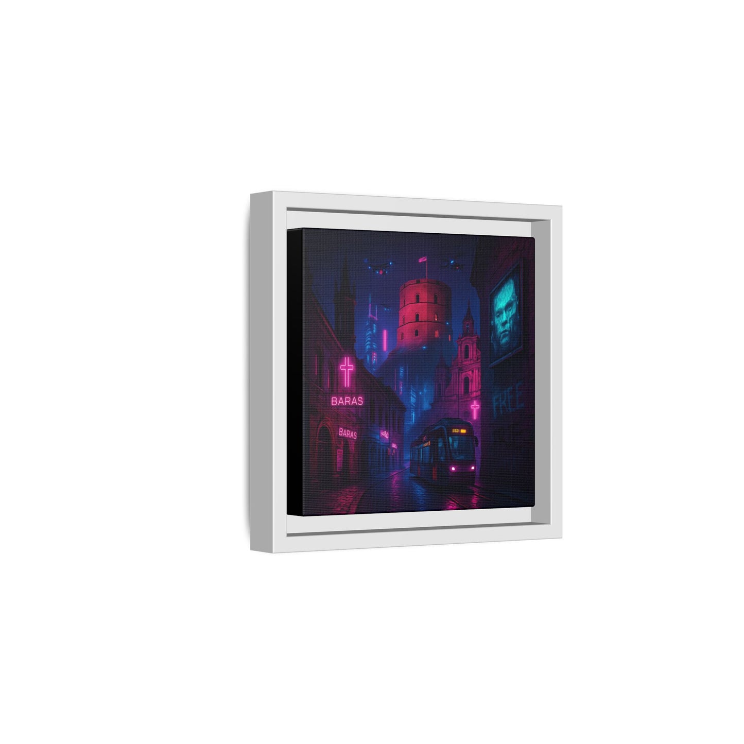 Night City Vilnius Framed Matte Canvas