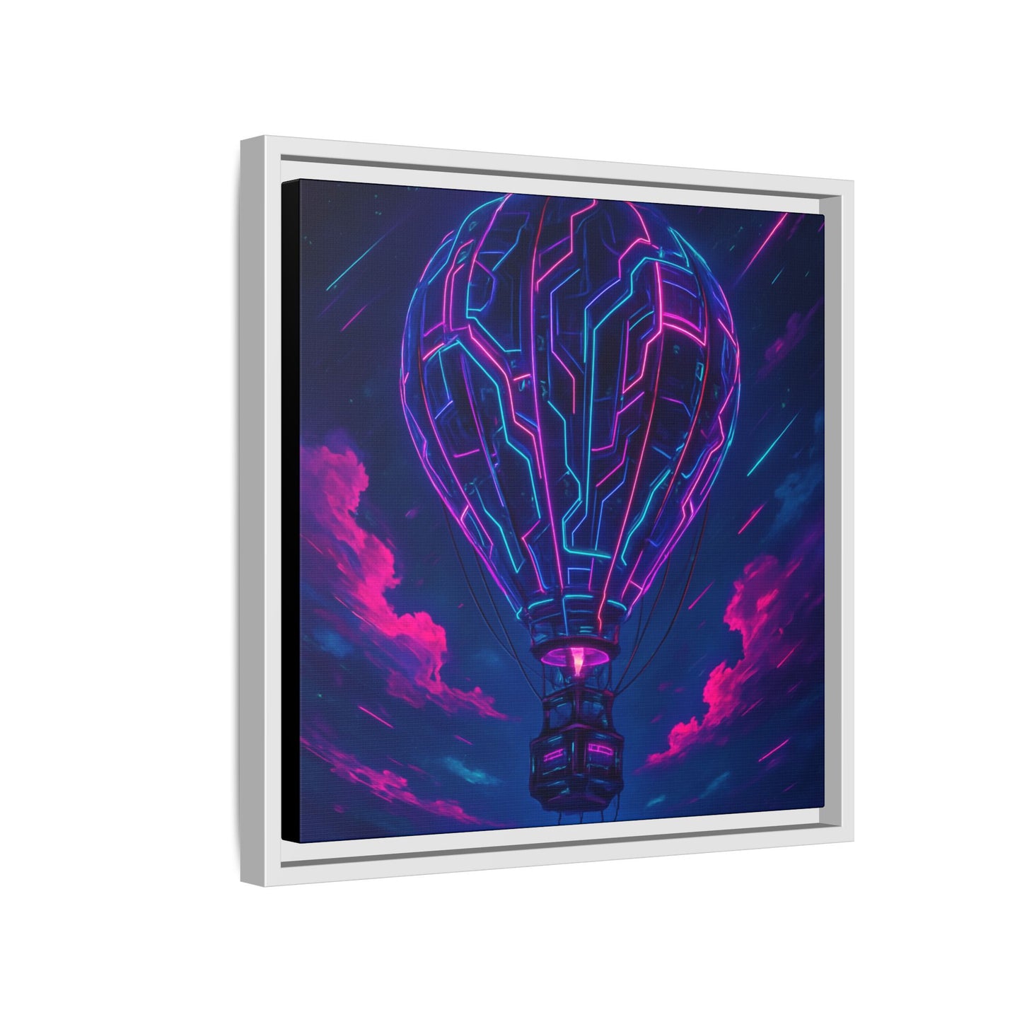 Neon Circuit Balloon Framed Matte Canvas