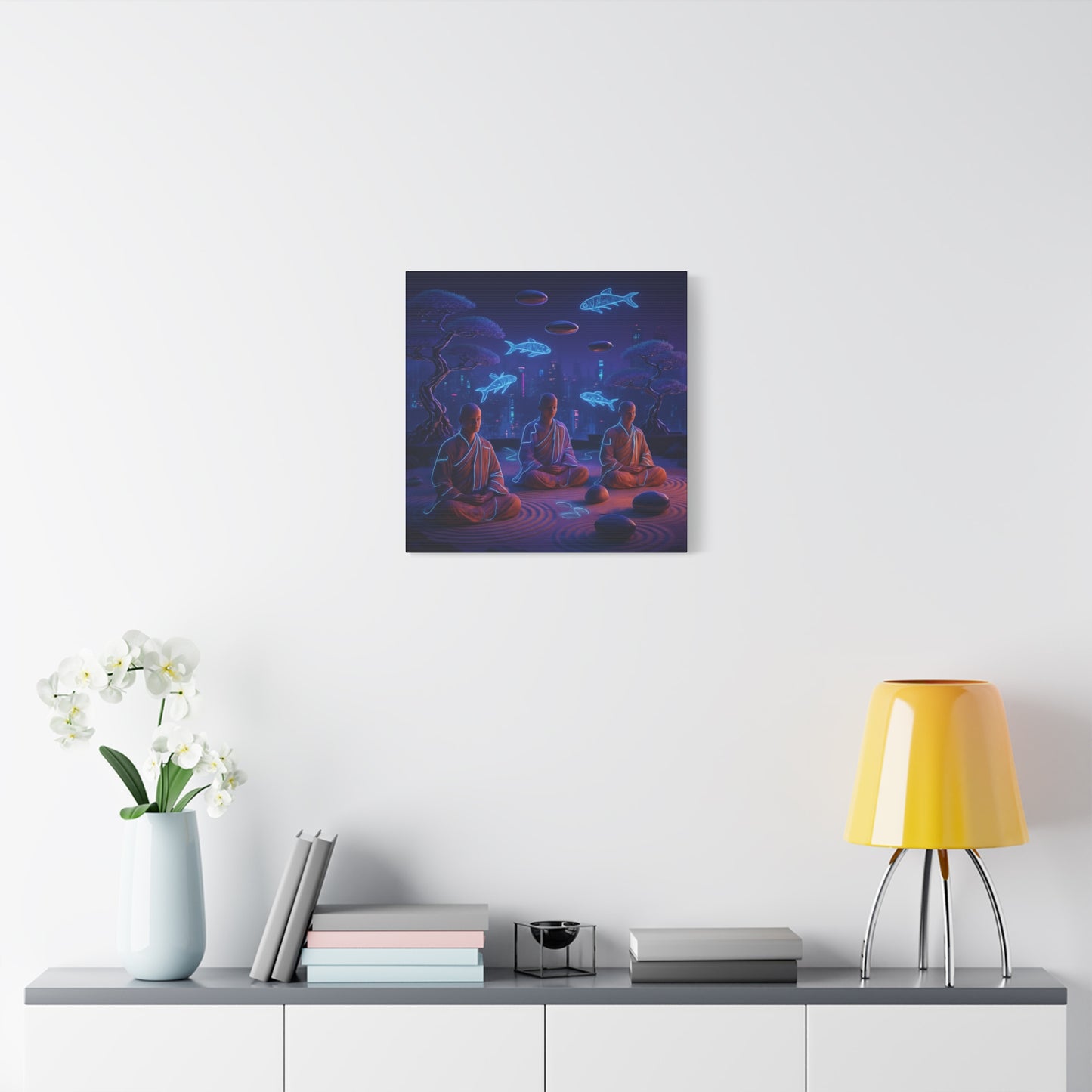 Neon Zen Meditation Matte Canvas