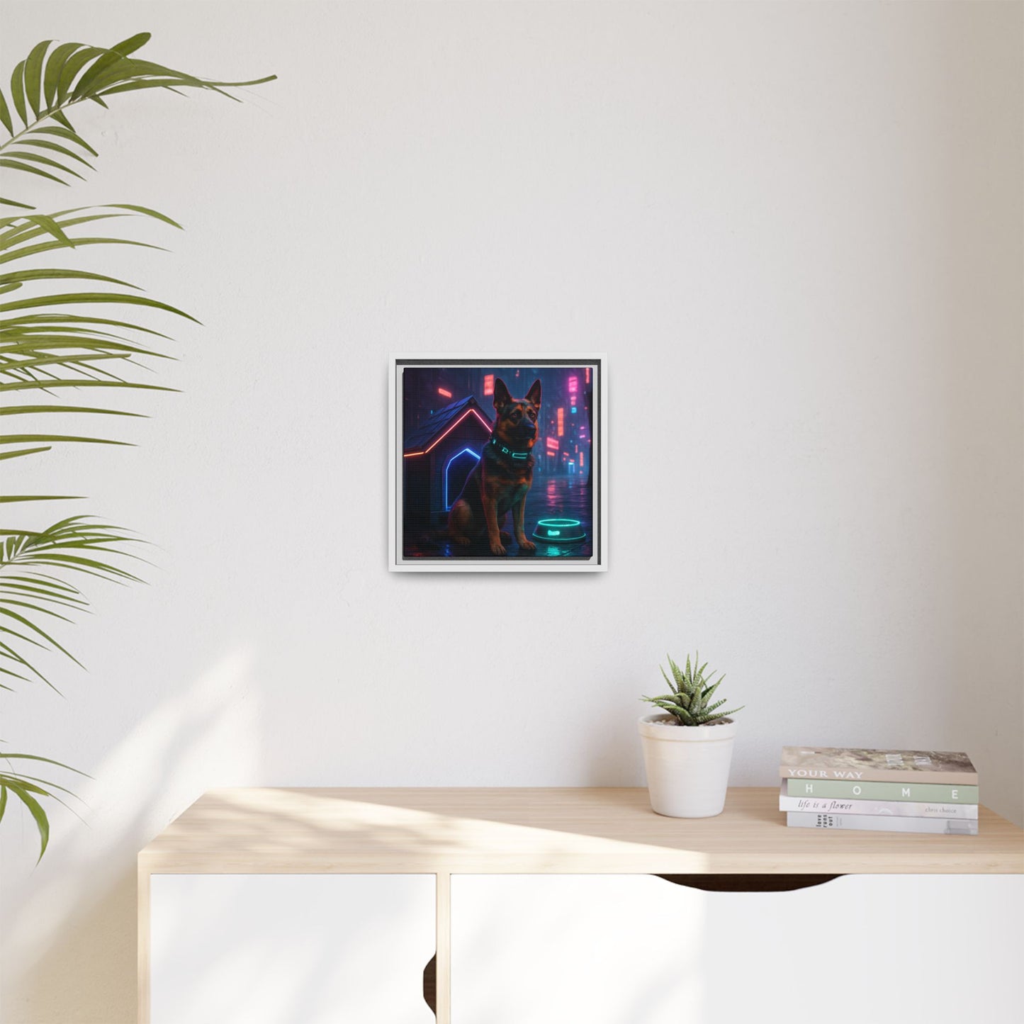 Neon City Dog Framed Matte Canvas