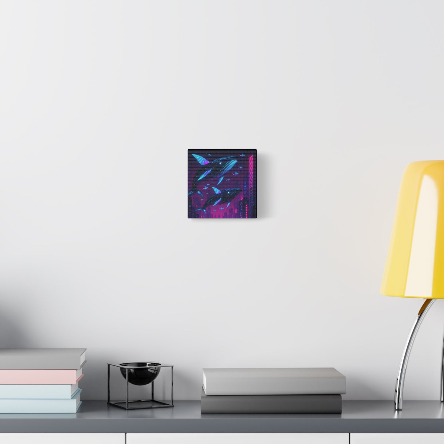 Neon Skyline Whales Matte Canvas