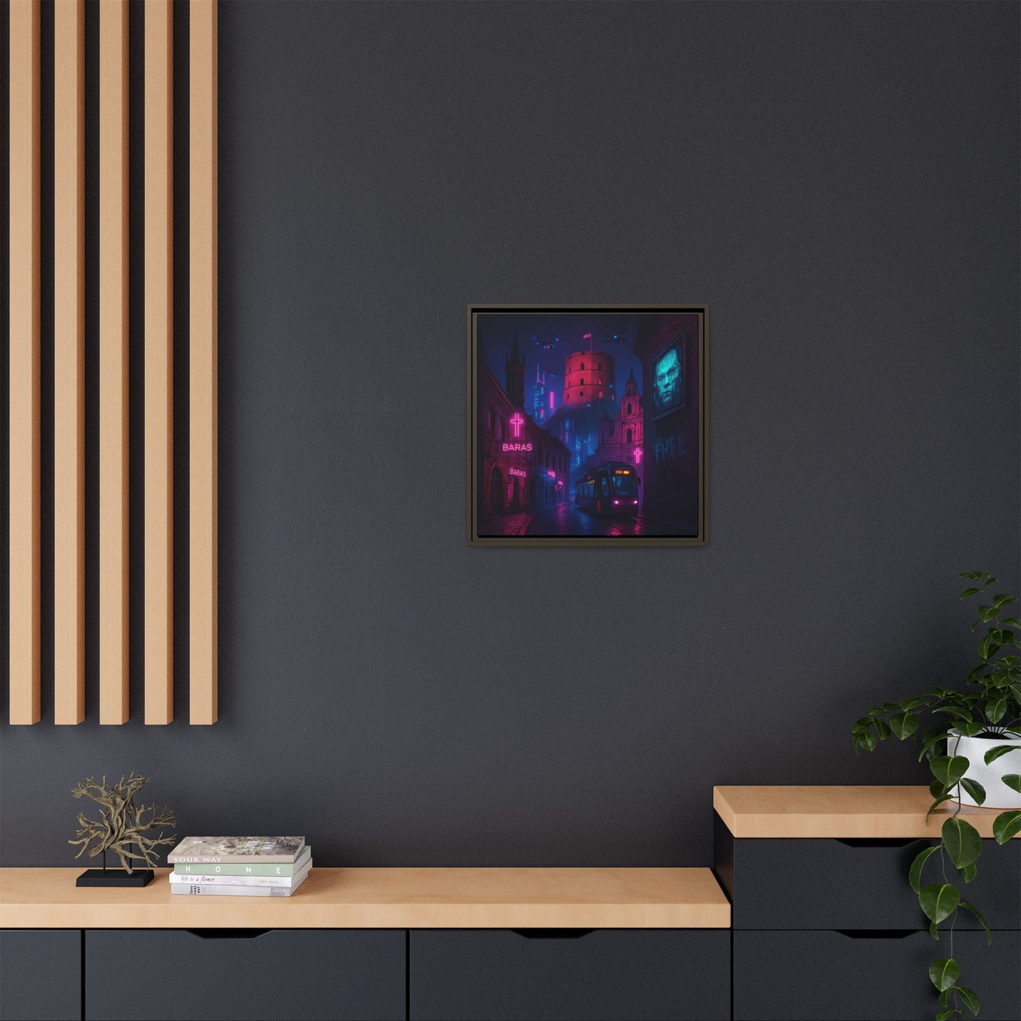 Night City Vilnius Framed Matte Canvas