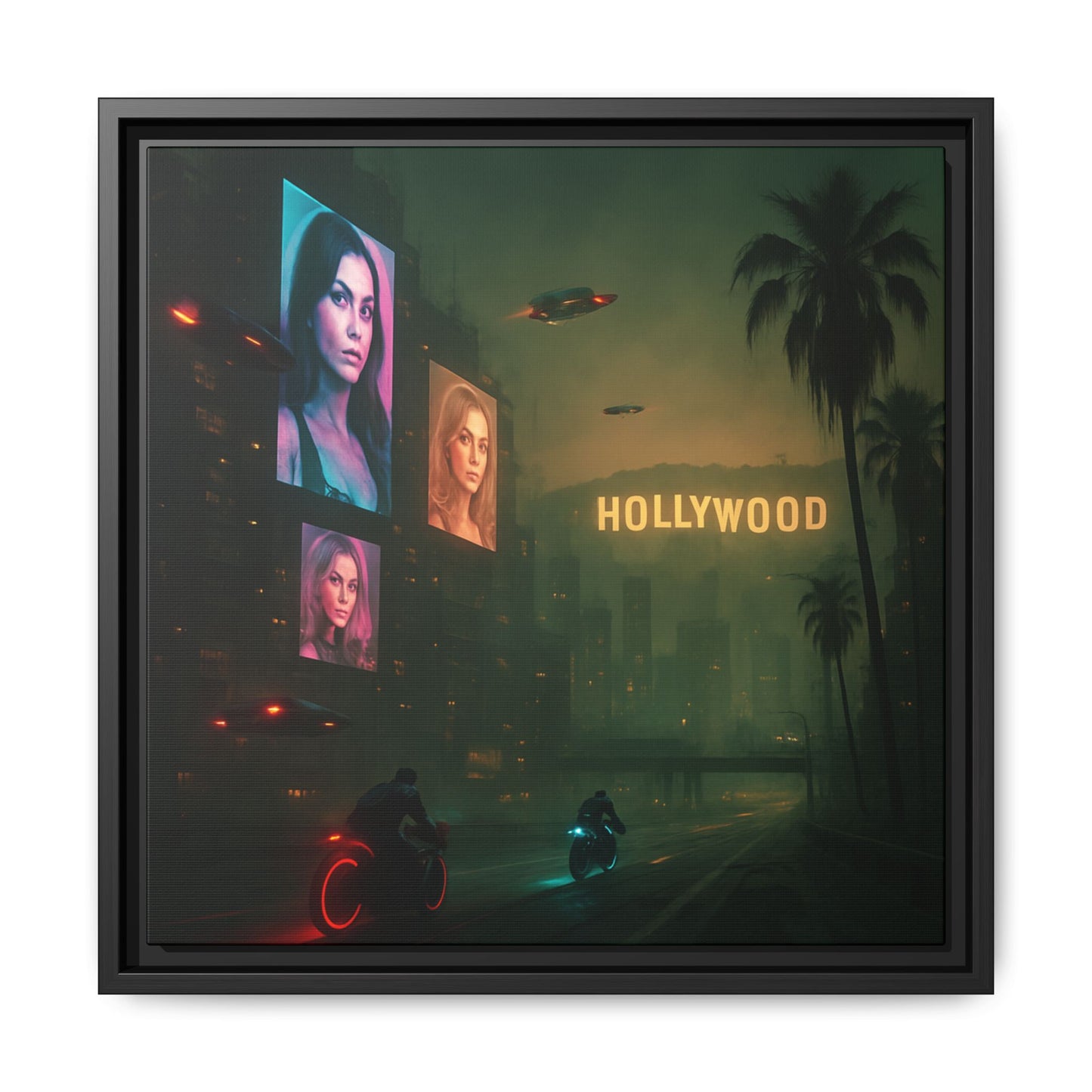 Neon Hollywood Nights Framed Matte Canvas
