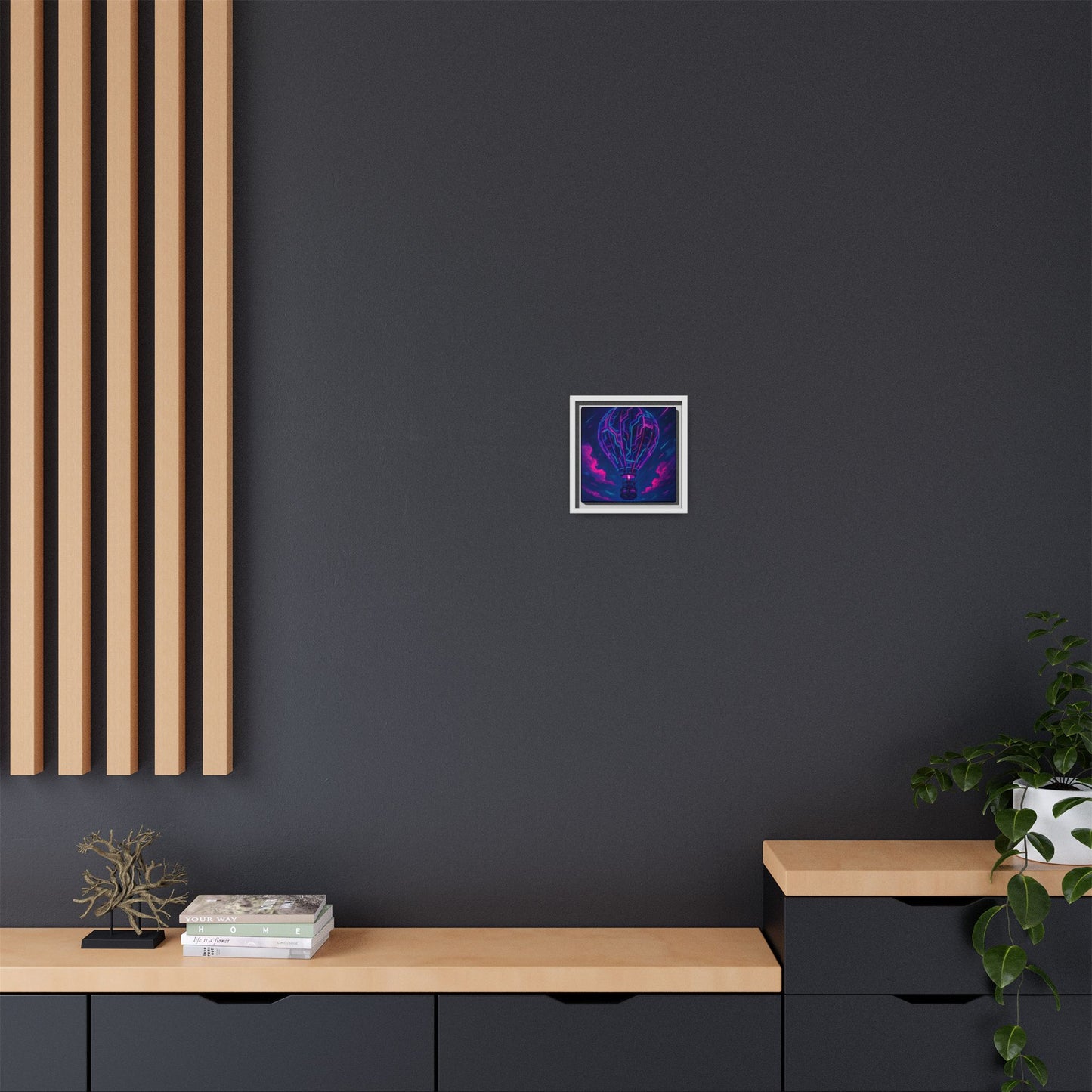 Neon Circuit Balloon Framed Matte Canvas