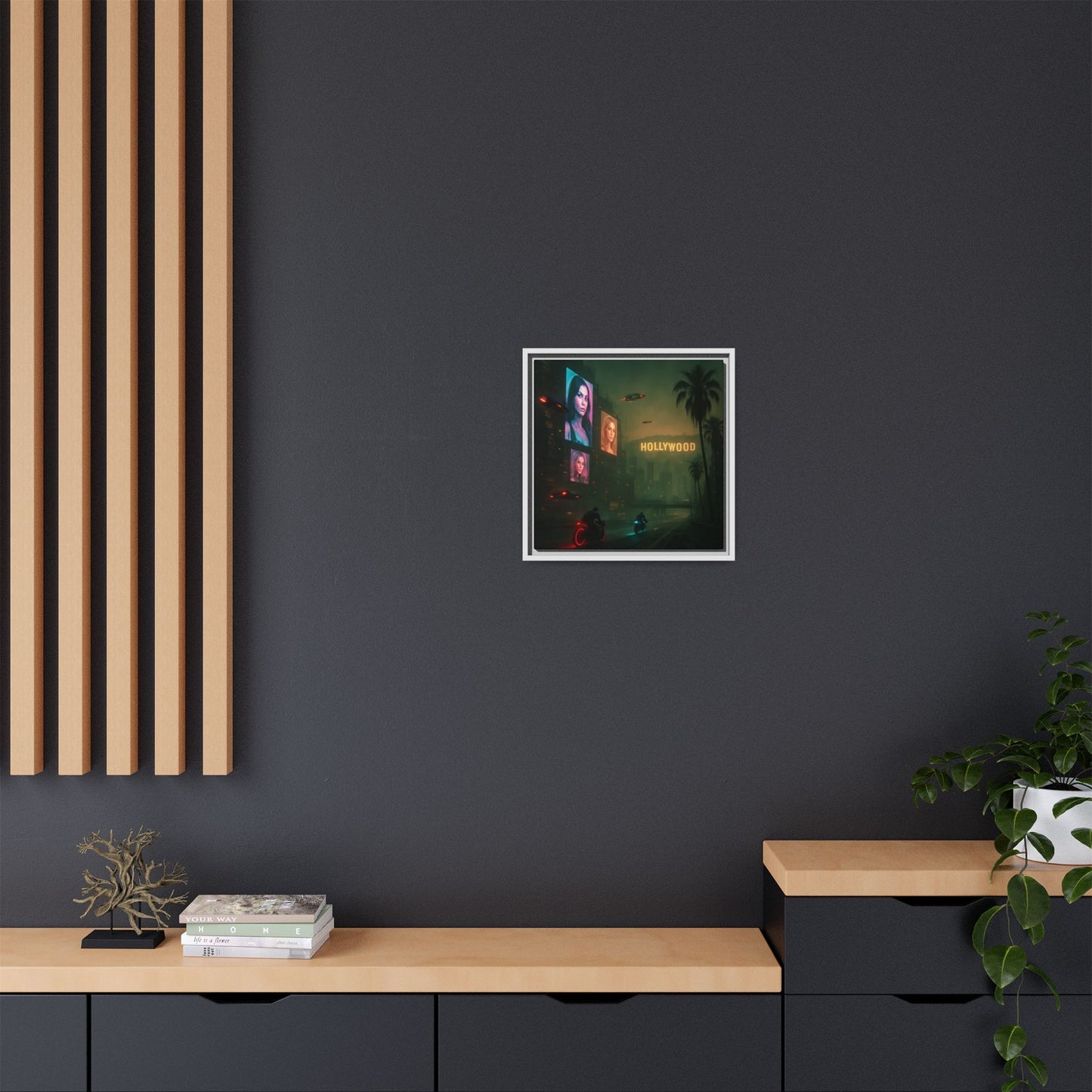 Neon Hollywood Nights Framed Matte Canvas