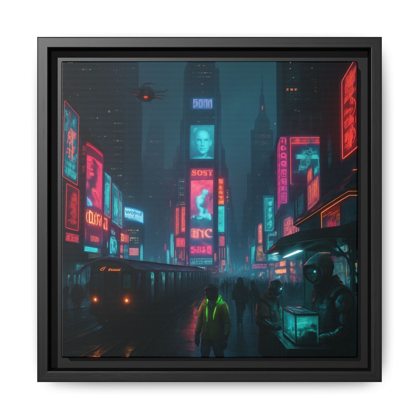 Neon Times Square Nights Framed Matte Canvas