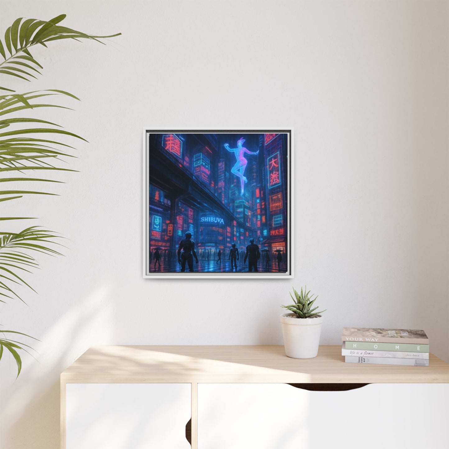 Neon Shibuya Spirit Framed Matte Canvas