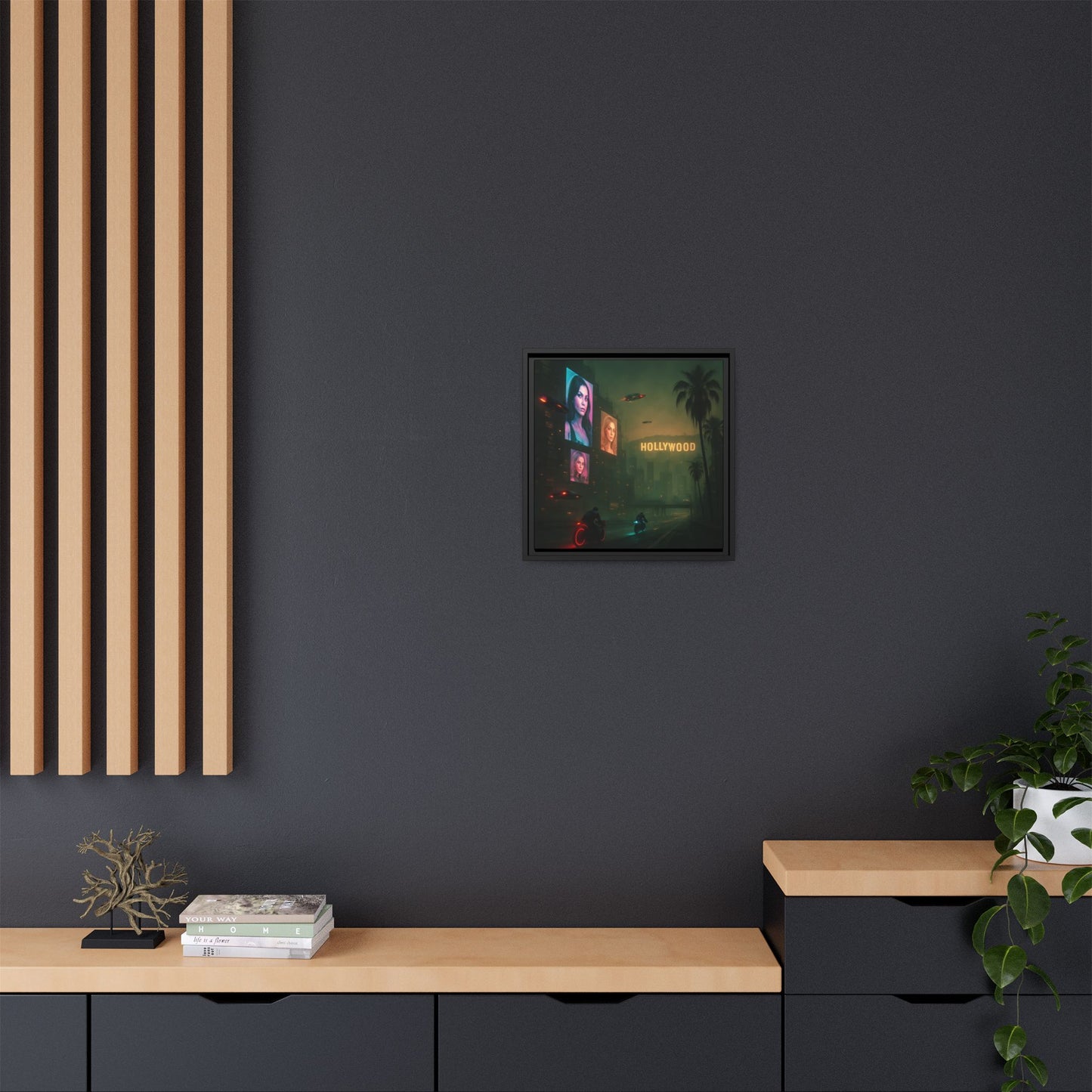 Neon Hollywood Nights Framed Matte Canvas
