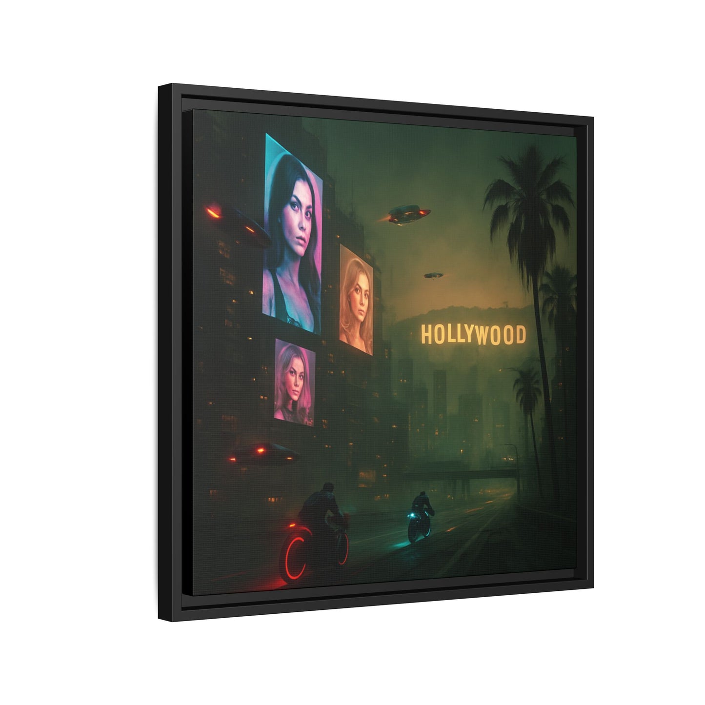 Neon Hollywood Nights Framed Matte Canvas