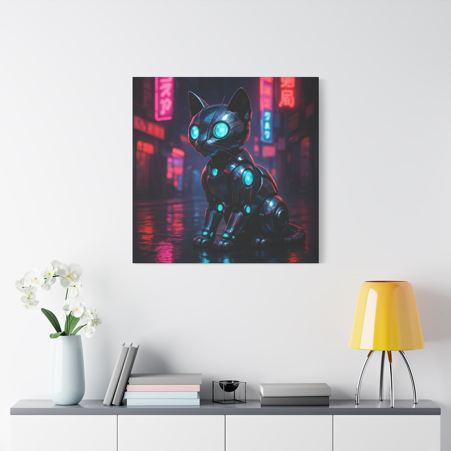 Cyber Neon Cat Matte Canvas