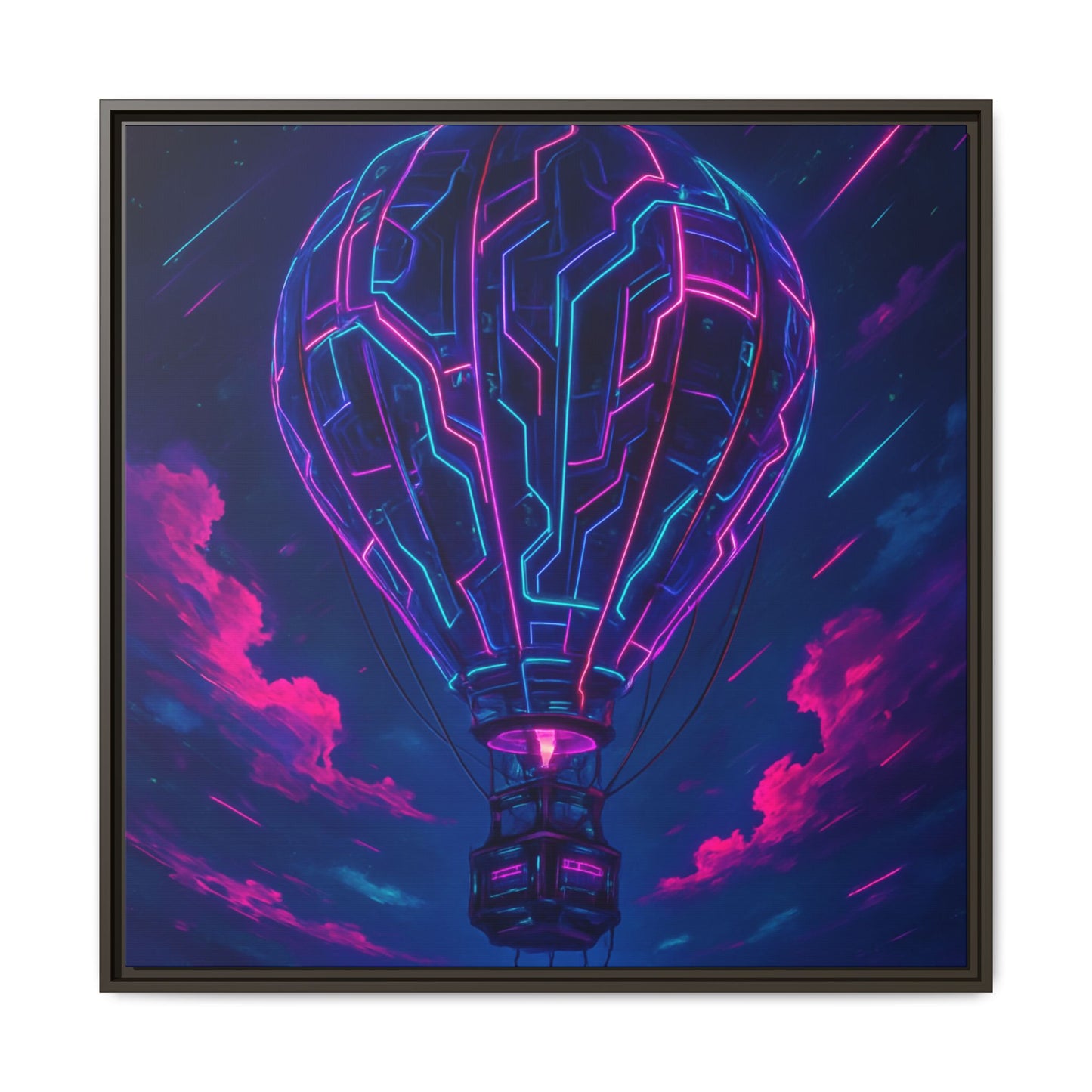 Neon Circuit Balloon Framed Matte Canvas