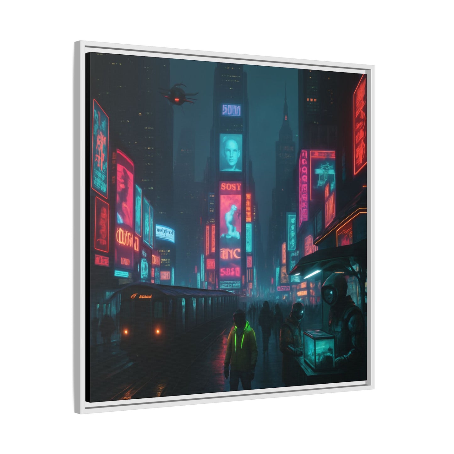 Neon Times Square Nights Framed Matte Canvas
