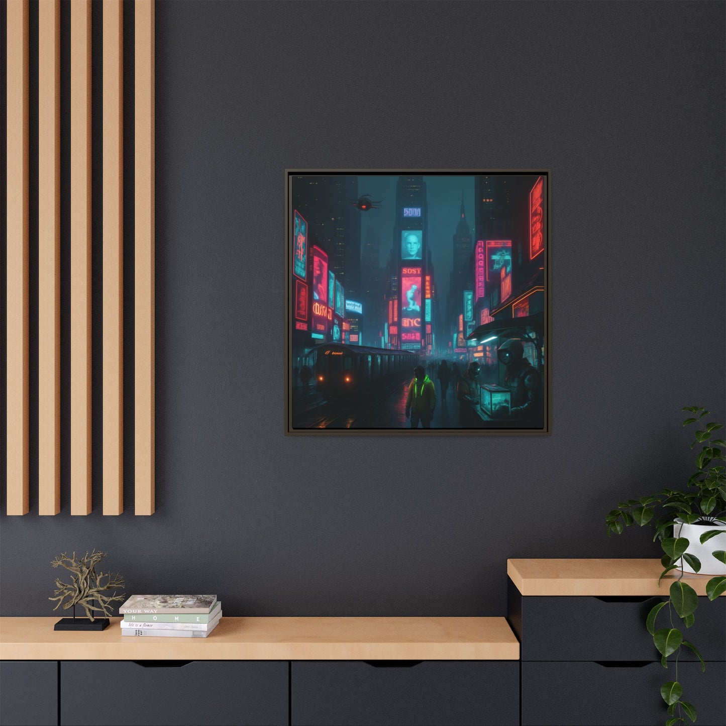 Neon Times Square Nights Framed Matte Canvas