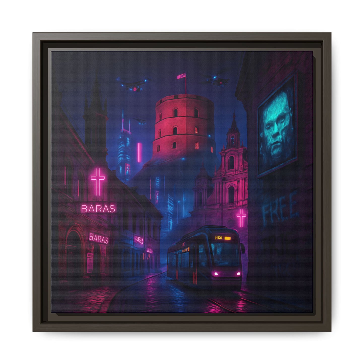 Night City Vilnius Framed Matte Canvas